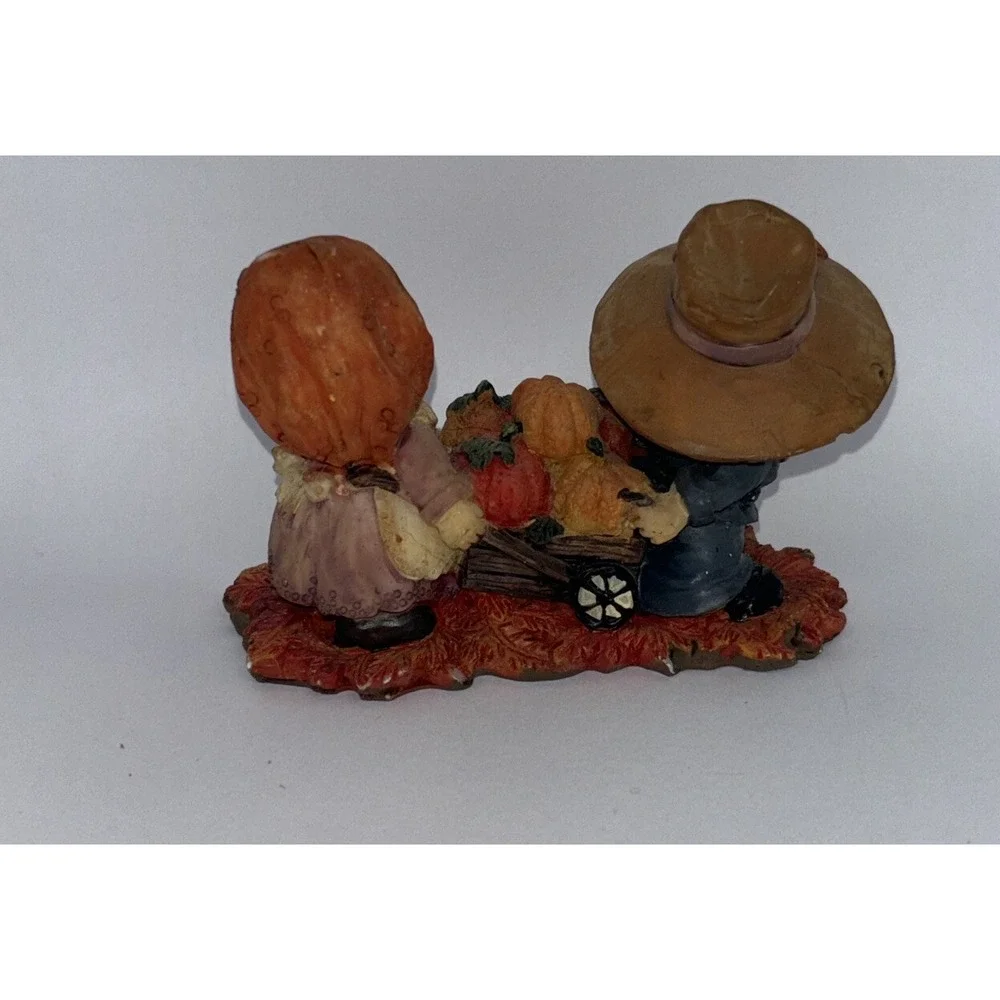 Thanksgiving Fall Little Pilgrims With Pumpkins Resin Figurine 3